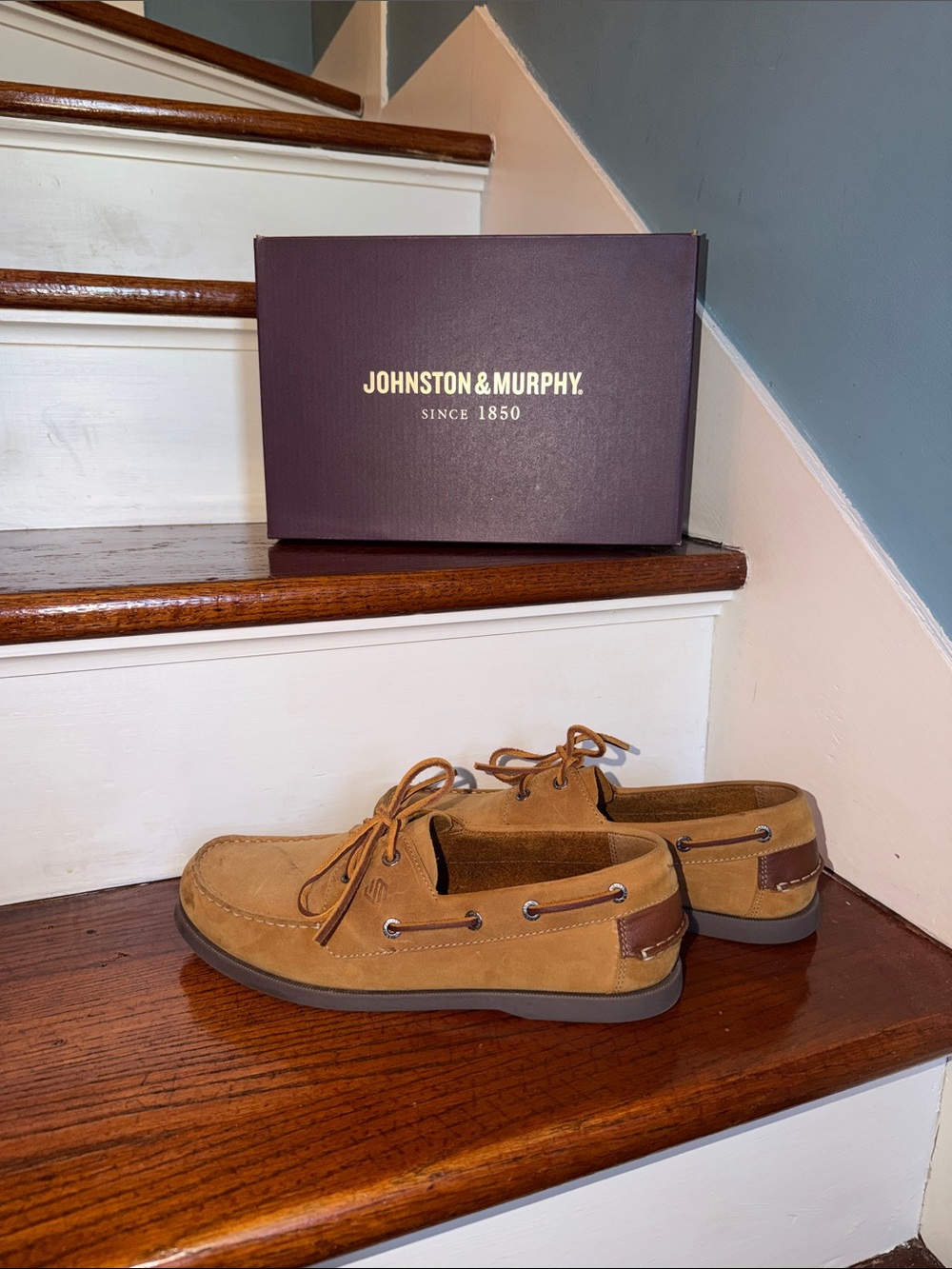 Johnston & Murphy Boy’s Brown Tan Oiled Leather Suede Boat Shoes